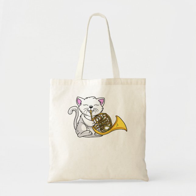 Cat Playing French Horn Funny Music Gift2 Tote Bag (Front)