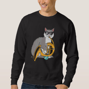 Cat Playing French Horn Playing Music Black Glasse Sweatshirt
