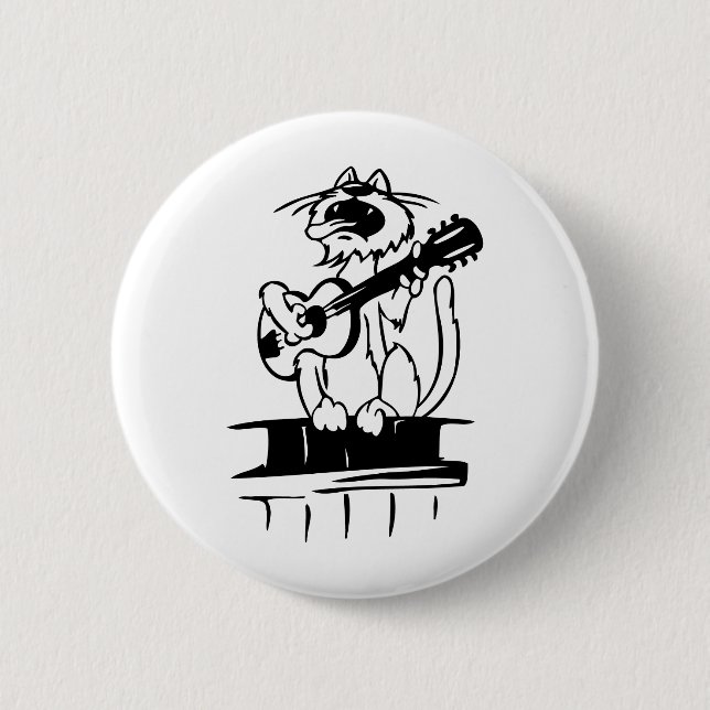 Cat Playing Guitar 6 Cm Round Badge (Front)