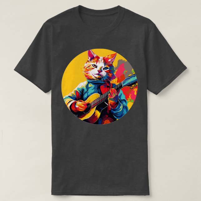 Cat playing guitar 6 T-Shirt (Design Front)