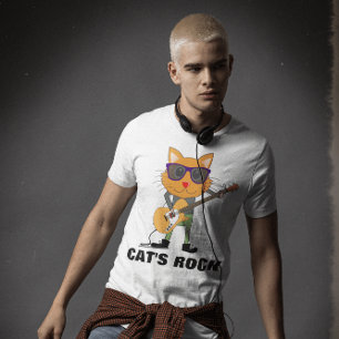 CAT PLAYING GUITAR CATS ROCK T-Shirts Tees
