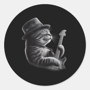 Cat Playing Guitar - Funny Rock Music Guitar Cat  Classic Round Sticker