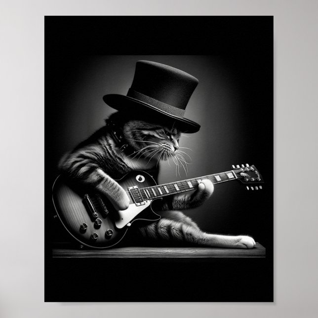 Cat Playing Guitar - Funny Rock Music Guitar Cat F Poster (Front)