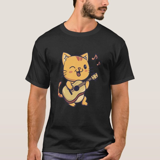 Cat Playing Guitar Kitten Cute Boys Girls T-Shirt (Front)