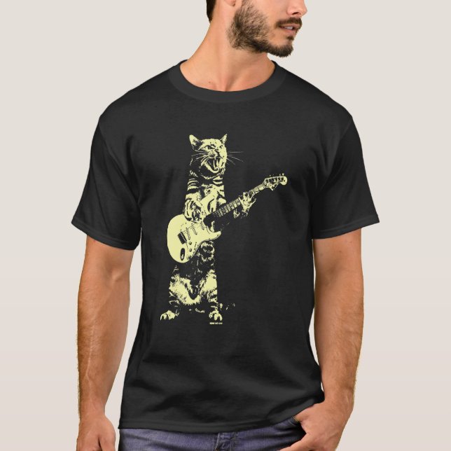 Cat Playing Guitar  Mens Graphic  For Men T-Shirt (Front)