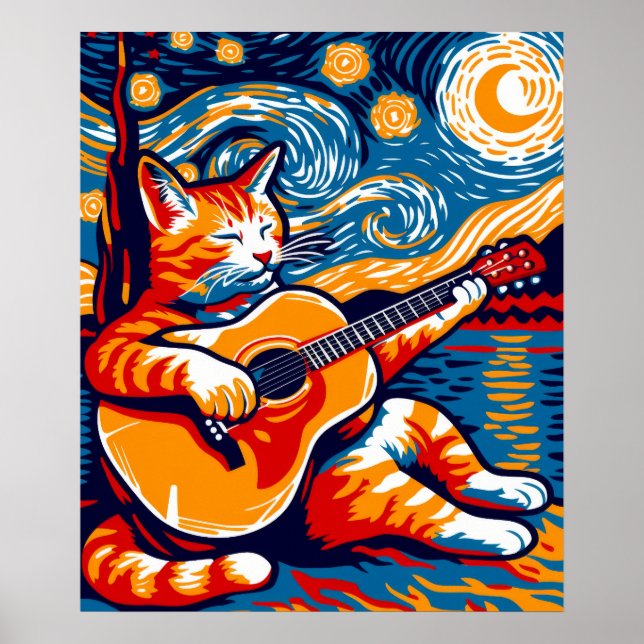 Cat Playing Guitar Outdoors Poster (Front)