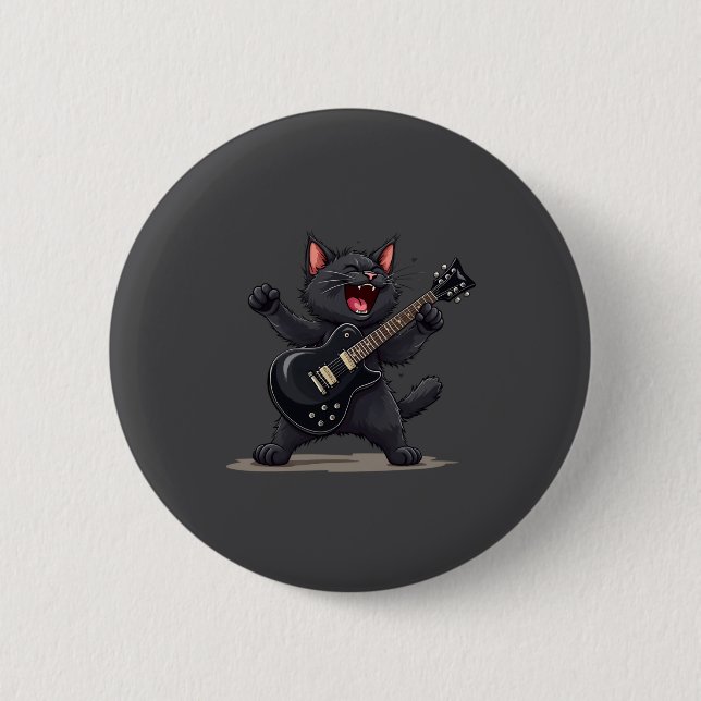 Cat Playing Guitar Rock And Roll Rock Star Funny  6 Cm Round Badge (Front)