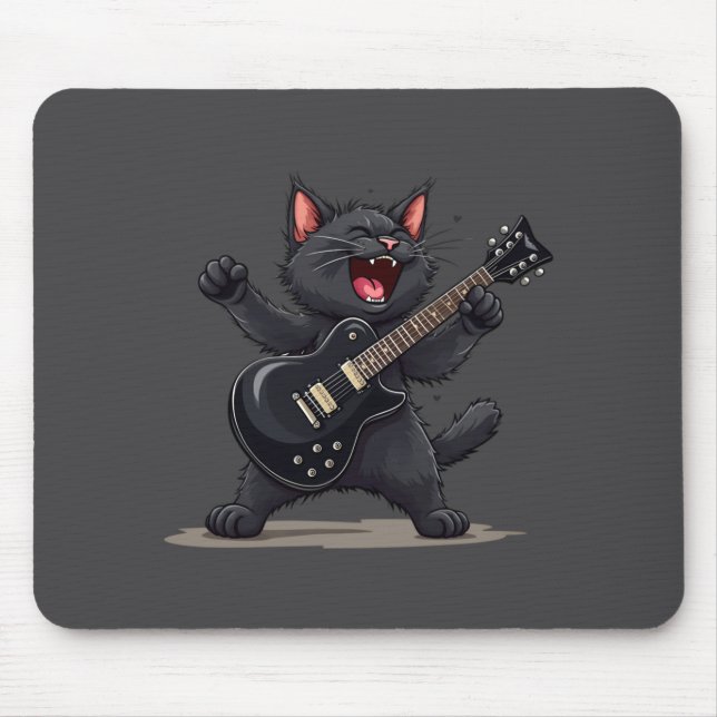 Cat Playing Guitar Rock And Roll Rock Star Funny  Mouse Pad (Front)