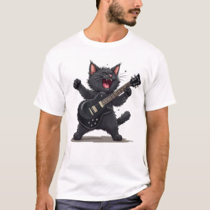 Cat Playing Guitar Rock and Roll Rock Star Funny  T-Shirt