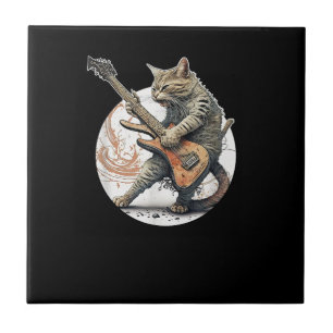 Cat Playing Guitar Rock Cat Heavy Metal Cat Mus Ceramic Tile