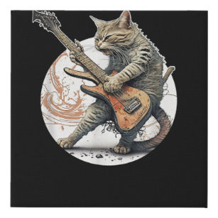 Cat Playing Guitar  Rock Cat  Heavy Metal Cat  Mus Faux Canvas Print