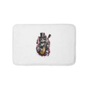 Cat Playing Guitar Rock & Roll 80s 90s Rock Band C Bath Mat