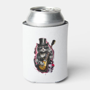 Cat Playing Guitar Rock & Roll 80s 90s Rock Band C Can Cooler