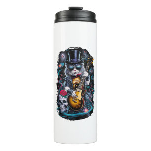 Cat Playing Guitar Rock & Roll 80s 90s Rock Band C Thermal Tumbler