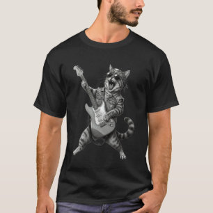 Cat Playing Guitar Rock & Roll Cats Rocker Music M T-Shirt