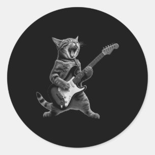 Cat Playing Guitar Rock Star Rock And Roll For Men Classic Round Sticker
