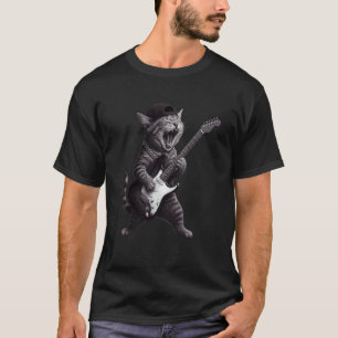 Cat Playing Guitar Rock Star Rock and Roll Hip Hop T-Shirt
