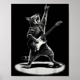 Cat Playing Guitar Rock Star Rock and Roll Men Poster