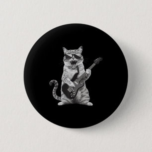 Cat Playing Guitar Rock Star Rock And Roll Men Wom 6 Cm Round Badge