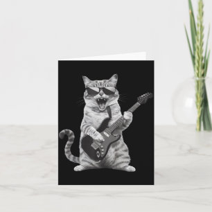 Cat Playing Guitar Rock Star Rock And Roll Men Wom Card