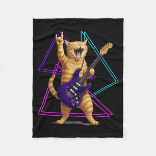 Cat Playing Guitar Rock Star Rock And Roll Men Wom Fleece Blanket