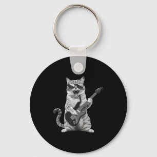 Cat Playing Guitar Rock Star Rock And Roll Men Wom Key Ring