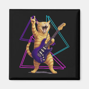 Cat Playing Guitar Rock Star Rock And Roll Men Wom Magnet