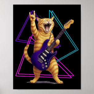 Cat Playing Guitar Rock Star Rock And Roll Men Wom Poster