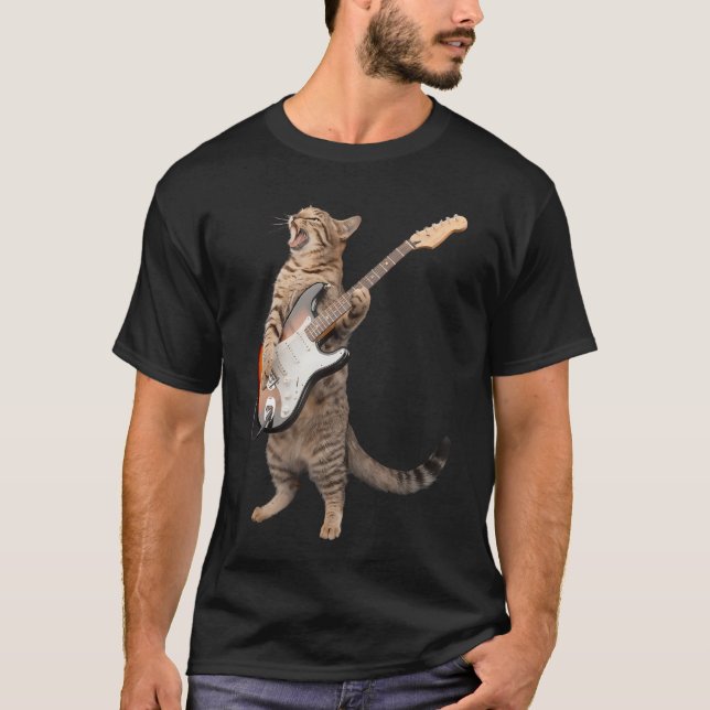 Cat Playing Guitar Shirt Kids Men Women Rock And R (Front)