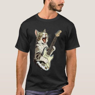 Cat Playing Guitar Star Rock and Roll Men Women Ki T-Shirt