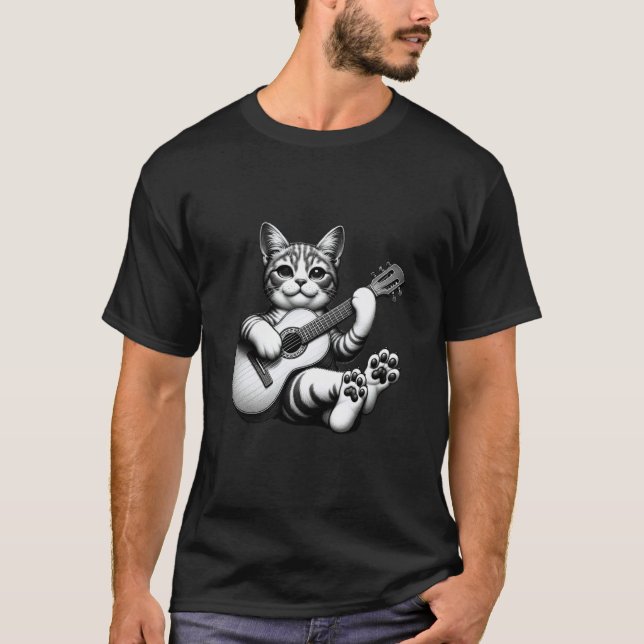Cat Playing Guitar T-Shirt (Front)