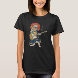 Cat Playing Guitar Ukiyo E Samurai Japanese Warrio T-Shirt