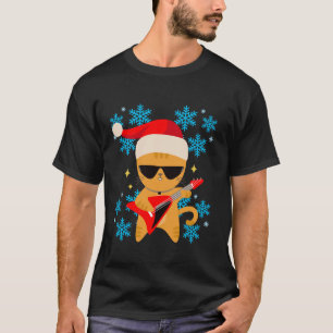 Cat Playing Guitar With Sunglasses Santa Hat Chris T-Shirt