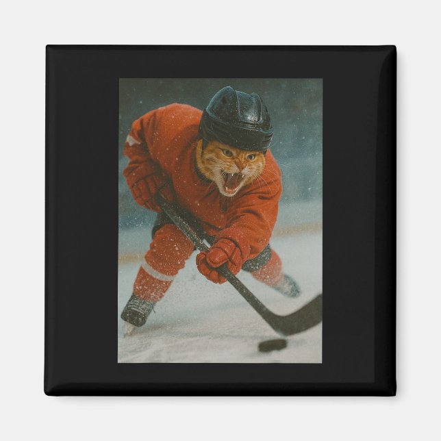 Cat Playing Hockey  Magnet (Front)