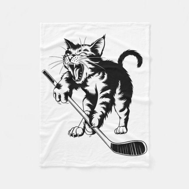 Cat Playing Ice Hockey _1  Fleece Blanket (Front)