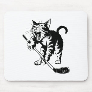 Cat Playing Ice Hockey _1 Mouse Pad