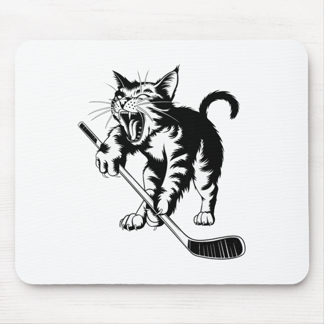 Cat Playing Ice Hockey _1  Mouse Pad (Front)
