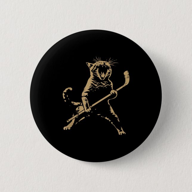 Cat Playing Ice Hockey  6 Cm Round Badge (Front)