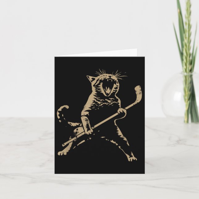 Cat Playing Ice Hockey  Card (Front)