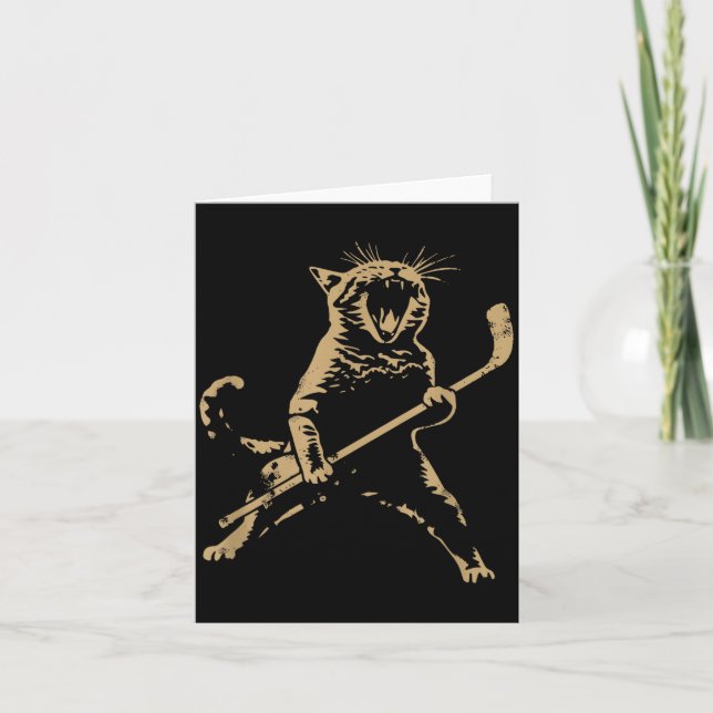 Cat Playing Ice Hockey  Card (Front)