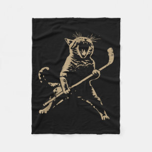 Cat Playing Ice Hockey Fleece Blanket