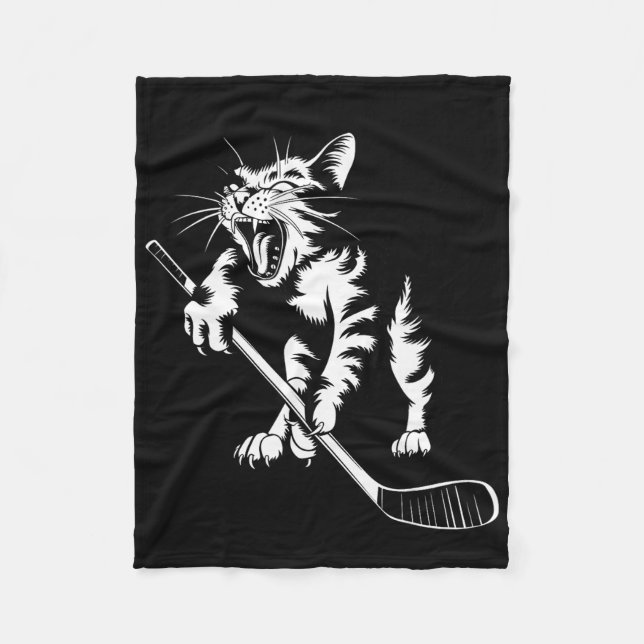 Cat Playing Ice Hockey  Fleece Blanket (Front)