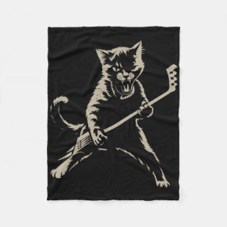 Cat Playing Ice Hockey Funny Cat Playing Hockey Sp Fleece Blanket