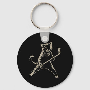 Cat Playing Ice Hockey Funny Cat Playing Hockey Sp Key Ring