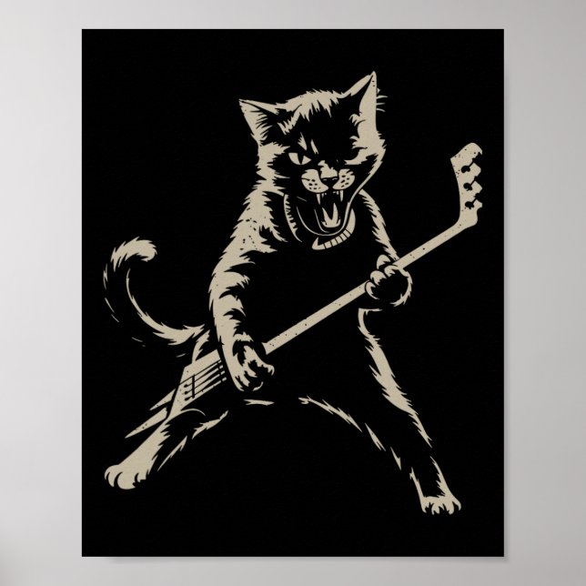 Cat Playing Ice Hockey Funny Cat Playing Hockey Sp Poster (Front)