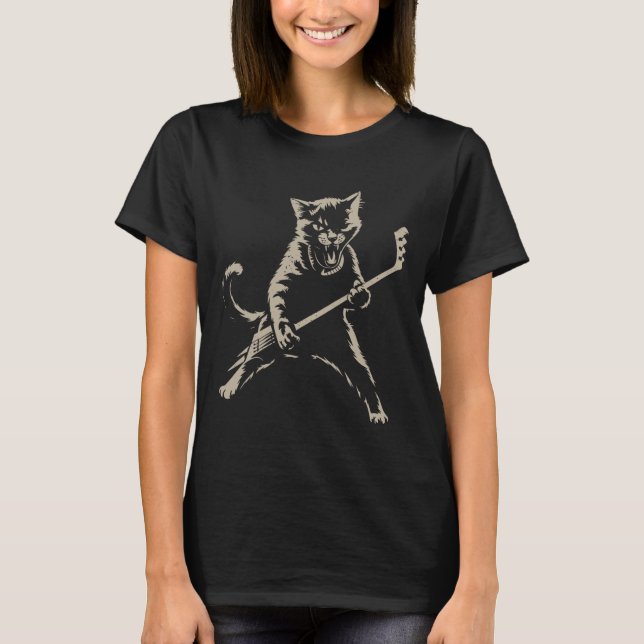 Cat Playing Ice Hockey Funny Cat Playing Hockey Sp T-Shirt (Front)