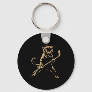 Cat Playing Ice Hockey  Key Ring