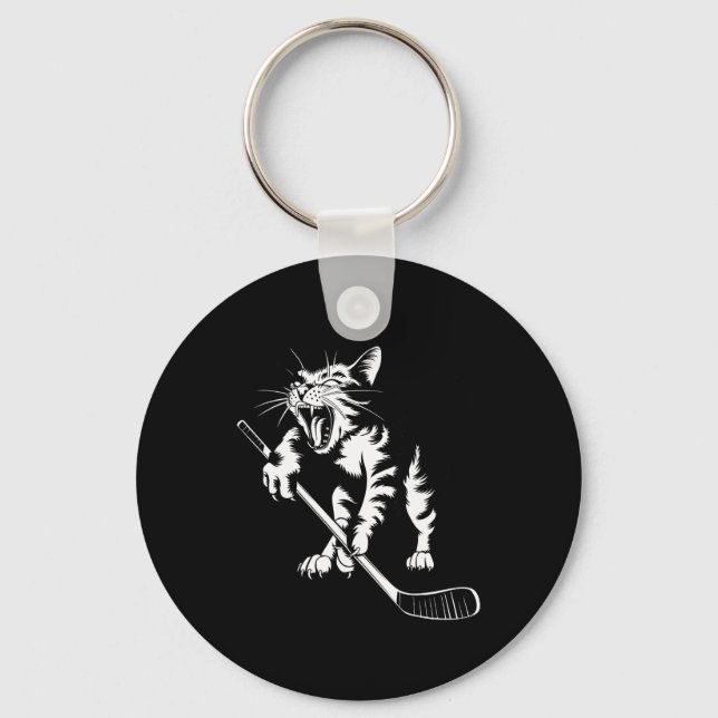Cat Playing Ice Hockey  Key Ring (Front)