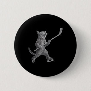Cat Playing Ice Hockey Stick Funny Skating Cat 6 Cm Round Badge