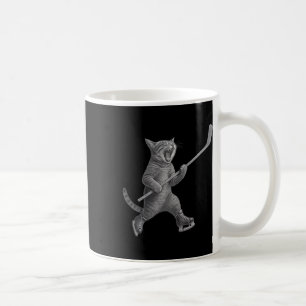 Cat Playing Ice Hockey Stick Funny Skating Cat Coffee Mug
